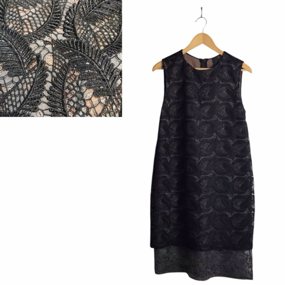 Vera Wang‎ Collection Size 12 Black Gray Lace Cocktail Event Sheath Dress Luxury
